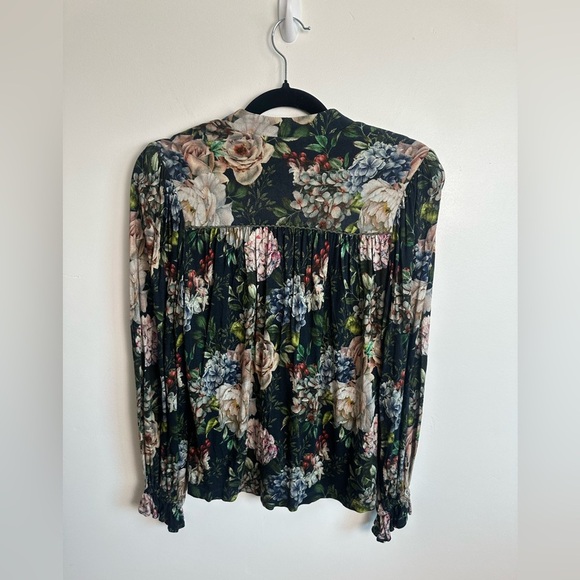 Bl^nk London x Anthropologie STEPHANIE XS Blue Green Floral V-Neck Long Sleeve - Picture 5 of 6